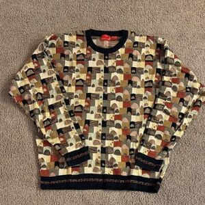 Men's Geometric Pattern Crewneck Sweater - Black, Brown, Cream